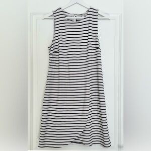 LOFT Black and White Sleeveless Striped Business Casual Dress